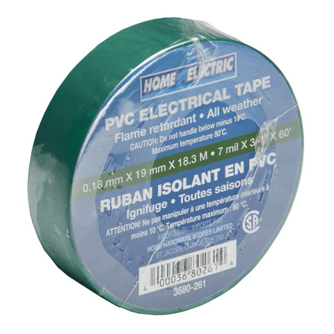 PVC Electrical Tape - Green, 7 mil x 3/4" x 60'