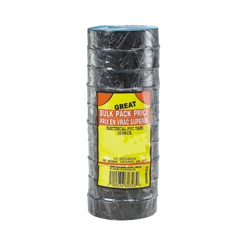10 Pack 7mil x 3/4 inch(s) x 60' PVC Black Electrical Tape