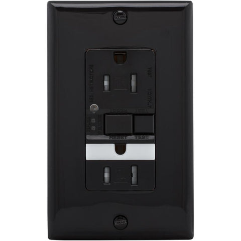 Eaton GFCI Self-Test 15A -125V Tamper Resistant Duplex Receptacle with Nightlight & Standard Size Wallplate, Black
