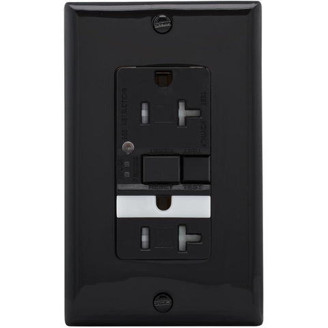 Eaton GFCI Self-Test 20A -125V Tamper Resistant Duplex Receptacle with Nightlight & Standard Size Wallplate, Black