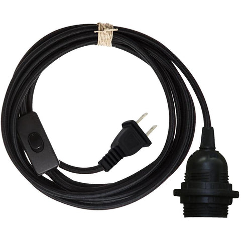 12' Black Socket/Fabric Cord Plug-in Pendant Light Kit