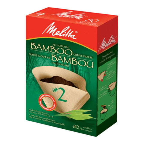 Melitta 625100 Bamboo Coffee Filters, Bamboo No 2, 80-Count Boxes, Green