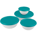 Sterilite 07479406 8 Piece Covered Bowl Set, White & Blue