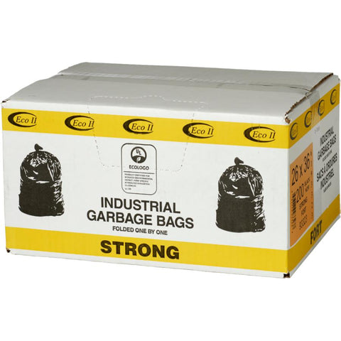 Eco II 93323 Garbage Bags, Industrial Strong, 26" x 36", Black (Box of 200 Bags)