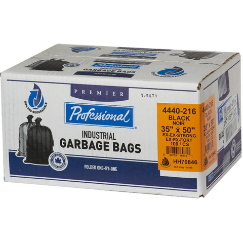 100 Pack 35" x 50" 1.8 Mil Extra Extra Strong Black Oxo-Biodegradable Garbage Bags