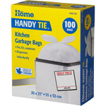 100 Pack 20" x 21" White Handy Tie Garbage Bags