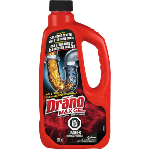 Drano Max Gel Drain Clog Remover and Cleaner for Shower or Sink Drains, Unclogs and Removes Hair, Soap Scum and Blockages, 900mL