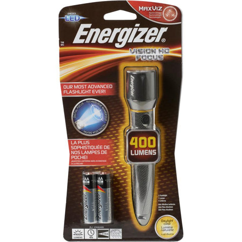 Energizer LED AA Metal Flashlight with Digital Focus & HD Optics, 400 lumens (Batteries Included)