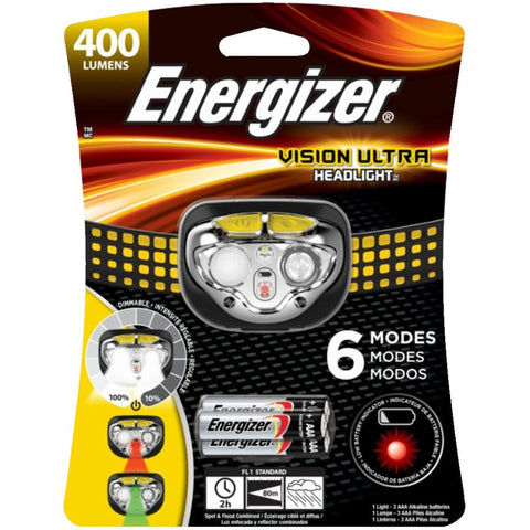 Energizer LED Headlamp Flashlight, Bright Headlight for Outdoors, Camping & Mechanic Work Light, 400 Lumens, Includes Batteries, Black, Pack of 1