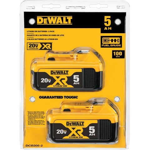 DEWALT 20V MAX* XR 20V Battery, 5.0-Ah, 2-Pack (DCB205-2)