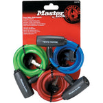 Master Lock 8127TRI Bike Lock/Cable, Blue, Green and Red, 3-Pack