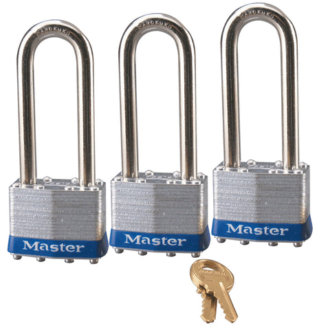 Master Lock 1TRILJ Keyed-Alike Wide Laminated Locks with 2-1/2-Inch Shackles, 1-3/4-Inch, 3-Pack