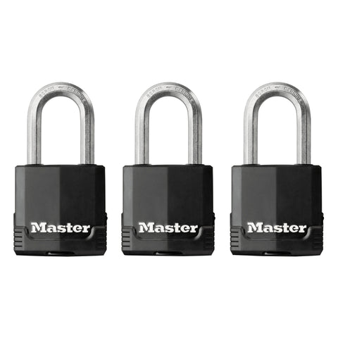 Master Lock M115BLCTRILFHC Magnum Covered Laminated Steel Padlock, 1-7/8-Inch Body, 1-1/2-Inch Shackle, 3-Pack