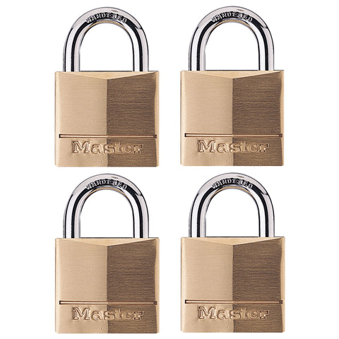 Master Lock 140Q Solid Brass Keyed Alike Padlock with 1-9/16-Inch Wide Body and 7/8-Inch Shackle, 4-Pack