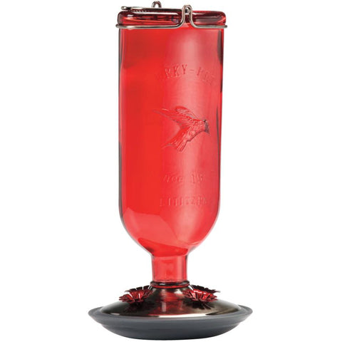 Perky-Pet 8109-2 Antique Glass Bottle Hummingbird Feeder-16 oz. Capacity, Red