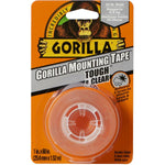 Gorilla Tough & Clear Double Sided Mounting Tape, Hanging, Instant 15lb Strong Hold, Permanent Bond, Weatherproof, 1 in x 60 in, Clear, (Pack of 1), 6065101