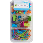 Push Pins, Binder and Paper Clips Set - Neon Colours, 98 Pieces