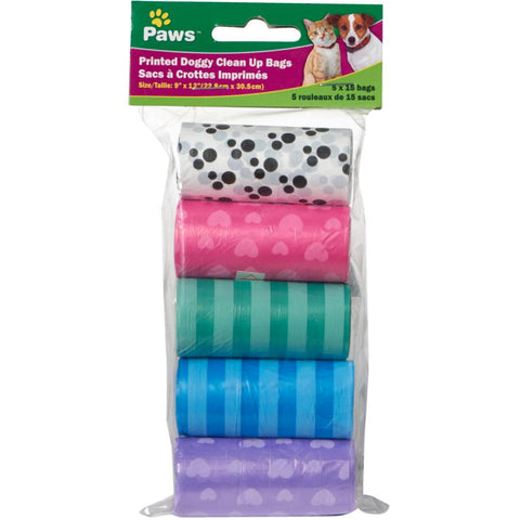 Dog Waste Bags - 15 Bags per Roll, 5 Rolls