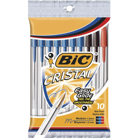 Cristal Easy Glide Medium Point Pens - Blue, Black and Red, 10 Pack