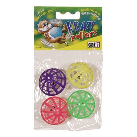 Krazy Rollers Ball Cat Toy - with Bells, 4 Pack