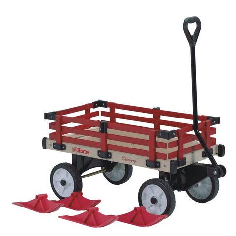 16 inch(s) x 36 inch(s) Red Wooden Childrens Wagon with Sleigh Runners