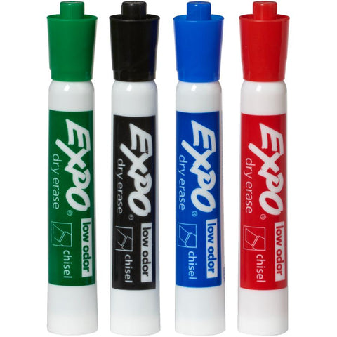 Expo 2 Low-Odour Dry Erase Markers, Chisel Tip, 4-Pack, Assorted Colours (80174)