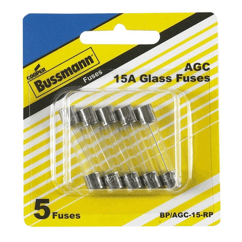 Fact Acting AGC 15 Amp Glass Fuses - 5 Pack