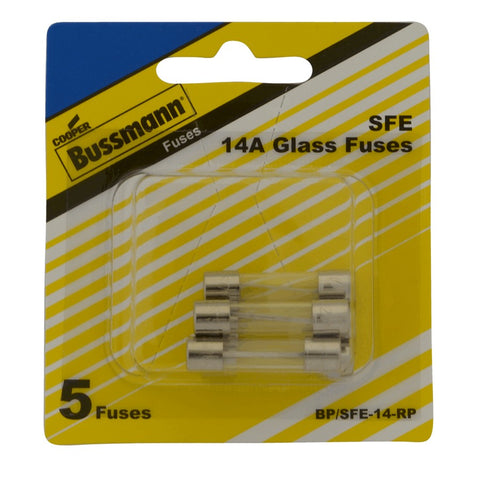 Fast Acting SFE 14 Amp Glass Fuses - 5 Pack
