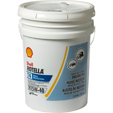 Rotella 550045128 T4 Triple Protection Motor Diesel Oil (15W-40 Pail CK-4), 5 Gallon