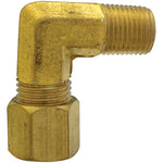 1/2" Compression x 3/8" Male Pipe Thread Brass 90 Degree Elbow