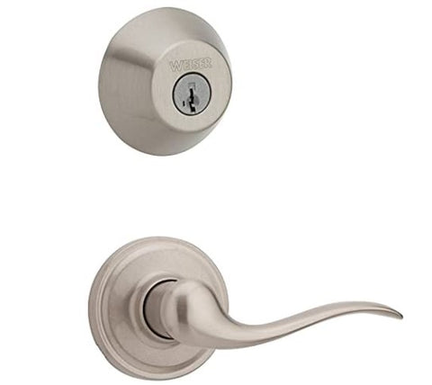 Weiser Toluca Lever and Deadbolt Combo Pack for Hall/Closet, Interior Door Handle Set, Satin Nickel (9GSL74810-001)