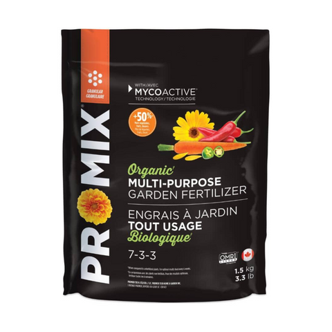 PRO-MIX Organic Multi-Purpose Garden Fertilizer 7-3-3, 1.5 kg (3.3 lb), Resealable Bag - Engrais A Jardin Tout Usage Biologique