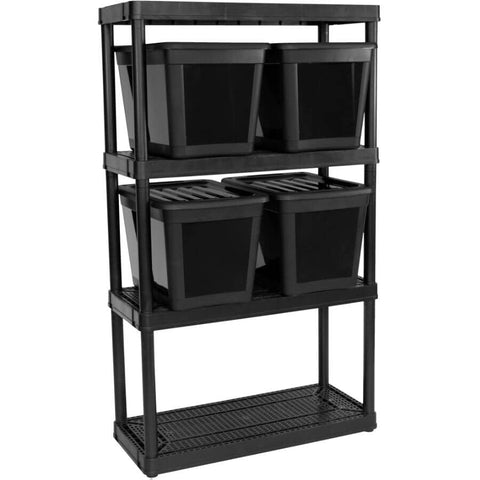 Gracious Living Garage Organization Utility 4 Bin Storage Shelving Kit, Black